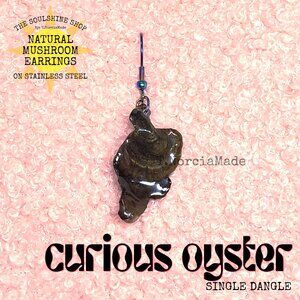 Curious Oyster Natural Mushroom Single Dangle Earring